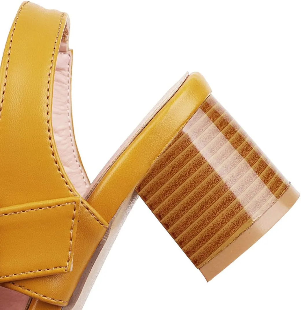 VOKLIN MISTU Women's Fashion Buckle Stacked Block Mid Heels Sandals Open Toe Slingback Pumps Dressy Heeled Sandal