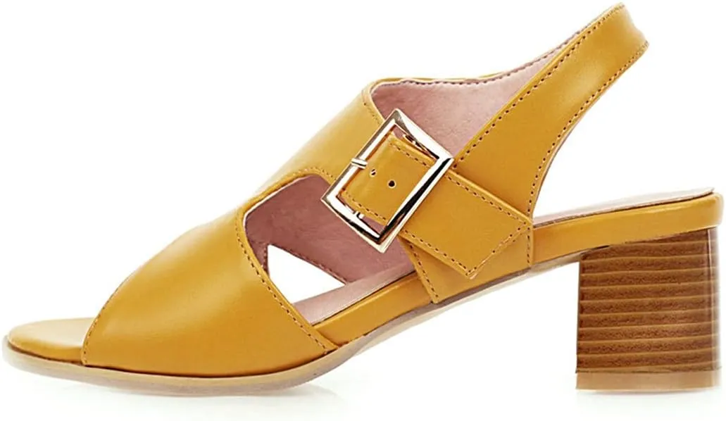 VOKLIN MISTU Women's Fashion Buckle Stacked Block Mid Heels Sandals Open Toe Slingback Pumps Dressy Heeled Sandal