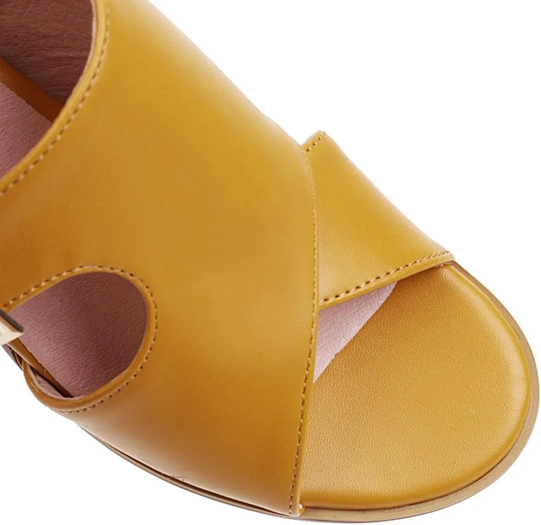 VOKLIN MISTU Women's Fashion Buckle Stacked Block Mid Heels Sandals Open Toe Slingback Pumps Dressy Heeled Sandal
