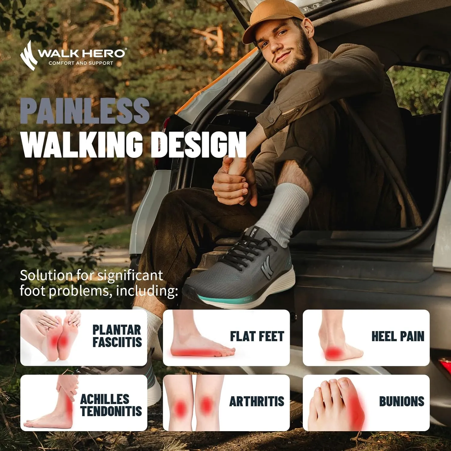 Walking Shoes for Men for Plantar Fasciitis, Arch Support Shoes Men with Wide Toe Box, Non-Slip Men Orthopedic Sneakers for Heel Pain Relief