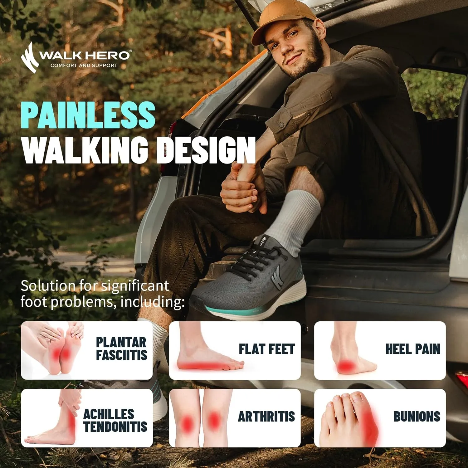 Walking Shoes for Men for Plantar Fasciitis, Arch Support Shoes Men with Wide Toe Box, Non-Slip Men Orthopedic Sneakers for Heel Pain Relief