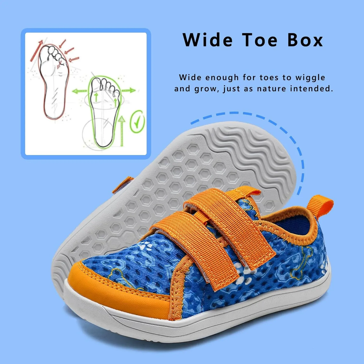 WateLves Wide Toddler Water Shoes Kids Barefoot Beach Swim Aqua Shoes Boys Girls Breathable Mesh Walking Hook and Loop Sneakers