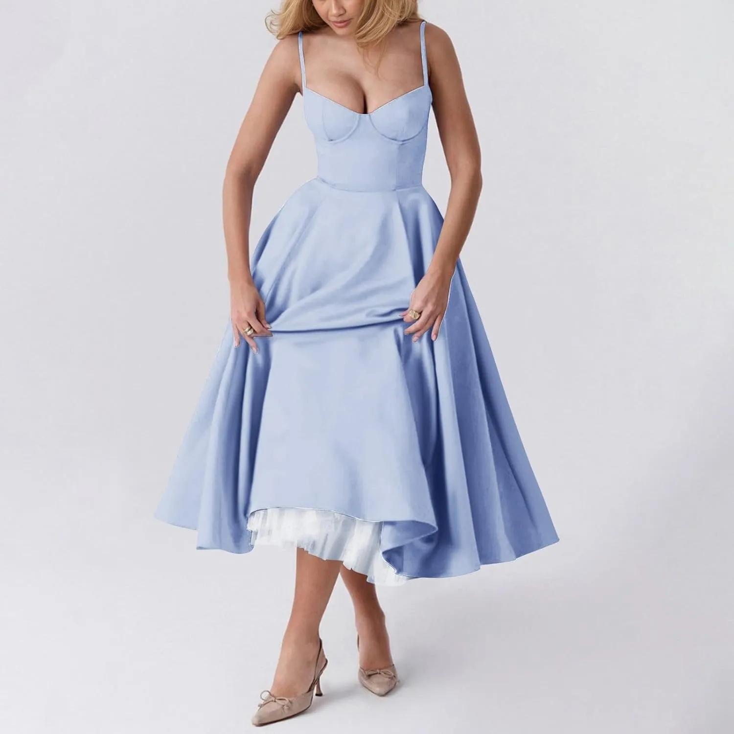 Wedding Guest Dresses for Women Spaghetti Straps Corset Homecoming Floral Cocktail Dress Lace Maxi Prom Dresses