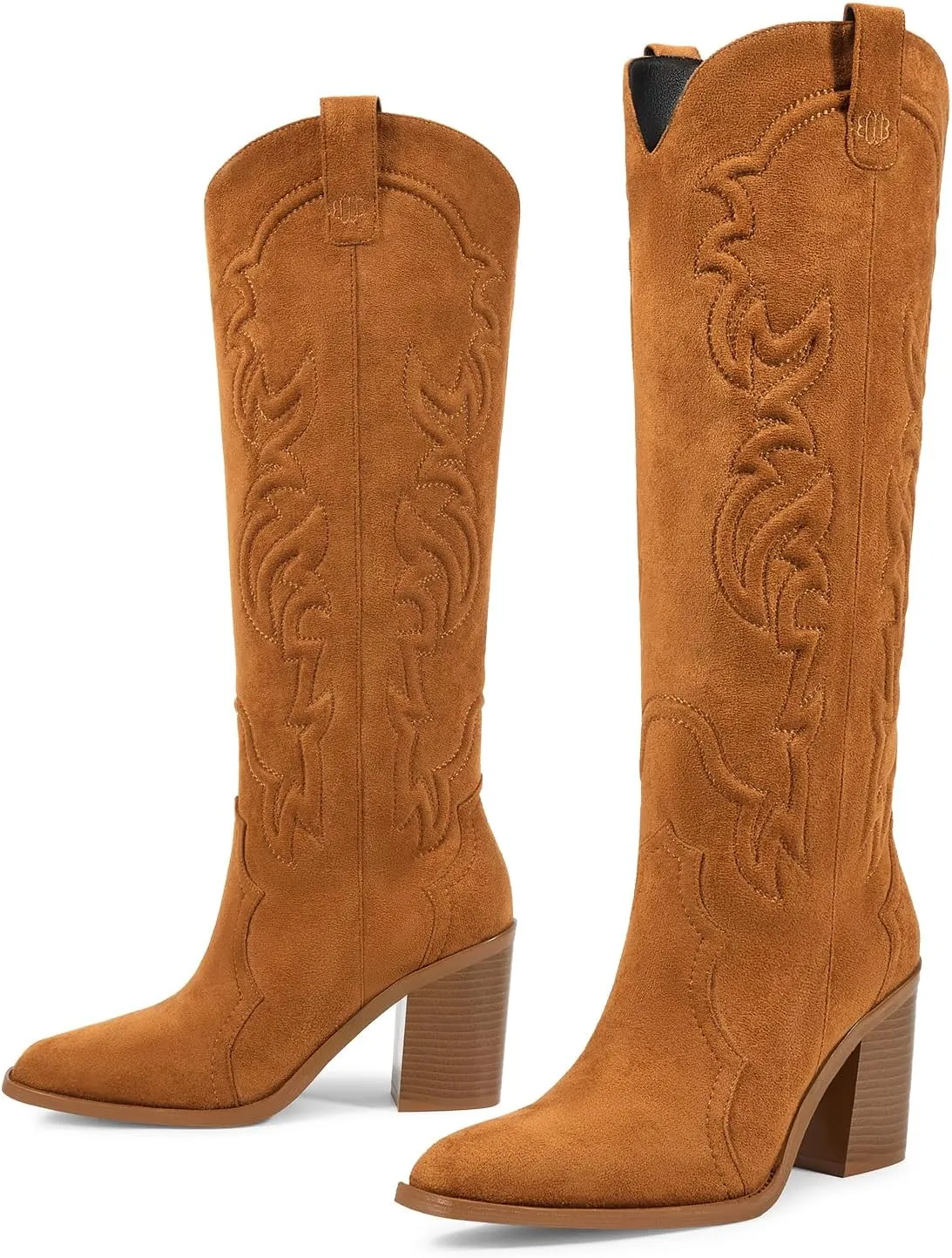 wetkiss Cowgirl Boots Women Knee High Boots, Embroidered Cowboy Boots with Chunky Heel Comfort Tall Western Boots for Women