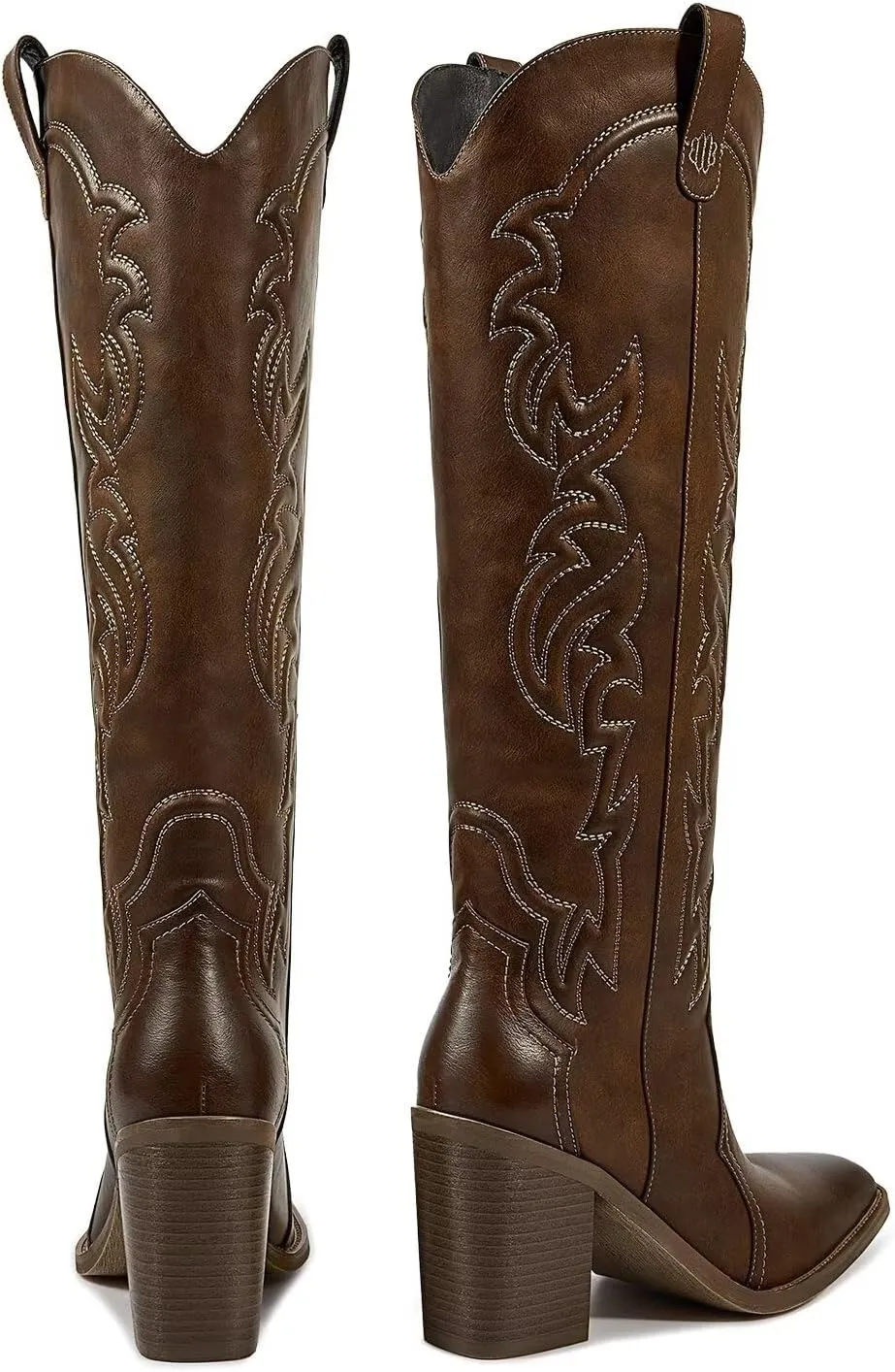 wetkiss Cowgirl Boots Women Knee High Boots, Embroidered Cowboy Boots with Chunky Heel Comfort Tall Western Boots for Women