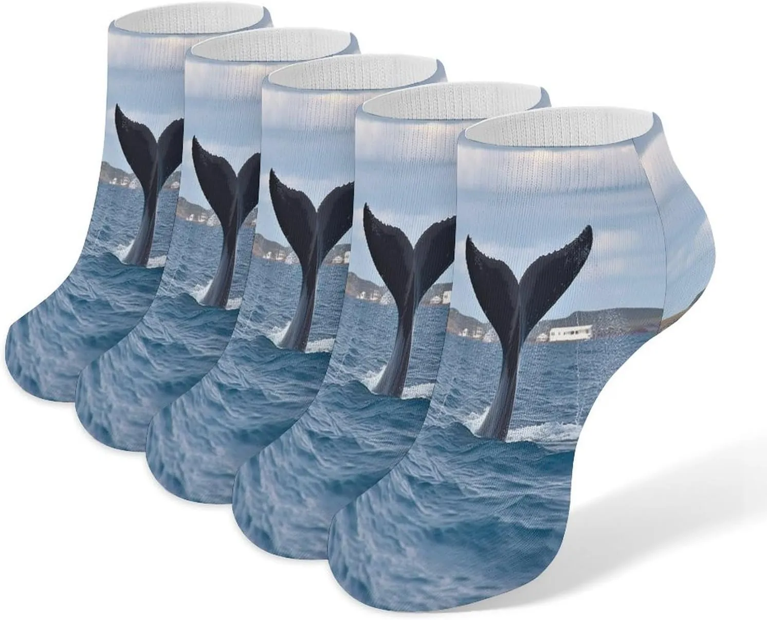 Whale Tail Casual Socks Soft Moisture-Wicking Socks Low Cut Invisible Liner Ankle Sock (5 Pairs)