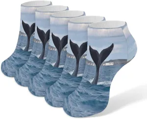 Whale Tail Casual Socks Soft Moisture-Wicking Socks Low Cut Invisible Liner Ankle Sock (5 Pairs)