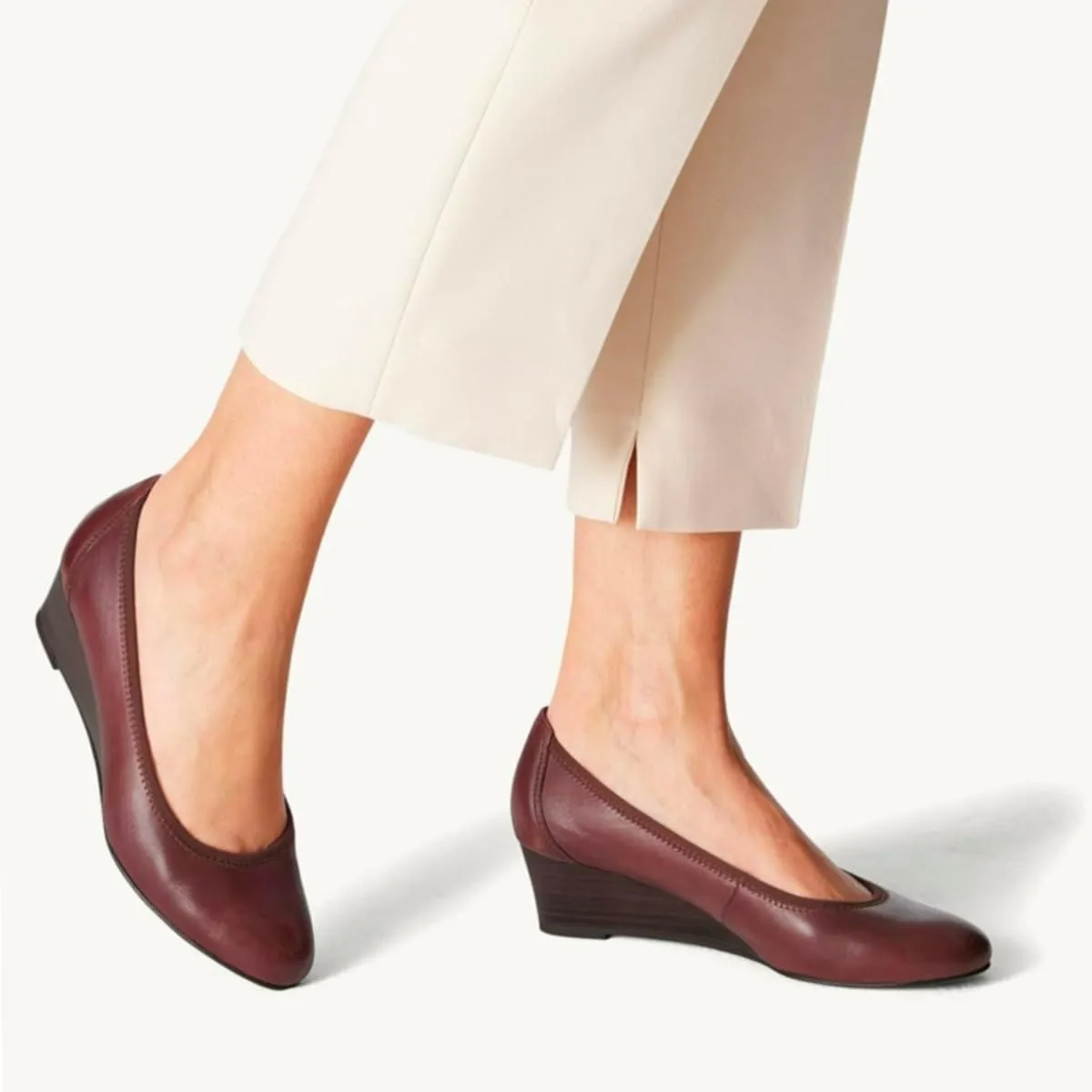 Women Comfortable Wedge Pumps Low Heel Closed Almond Toe Slip On Wedge Sandals Two-Toned Matte Leather Dress Shoes Office Ladies Work Wedding Party Dance Shoe Formal Classic Fall 4-11 M US