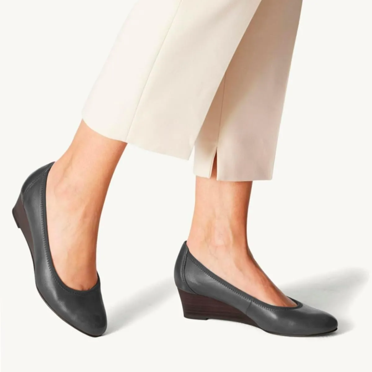 Women Comfortable Wedge Pumps Low Heel Closed Almond Toe Slip On Wedge Sandals Two-Toned Matte Leather Dress Shoes Office Ladies Work Wedding Party Dance Shoe Formal Classic Fall 4-11 M US