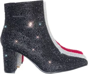 Women Rhinestone Block Chunky Heel Ankle Bootie