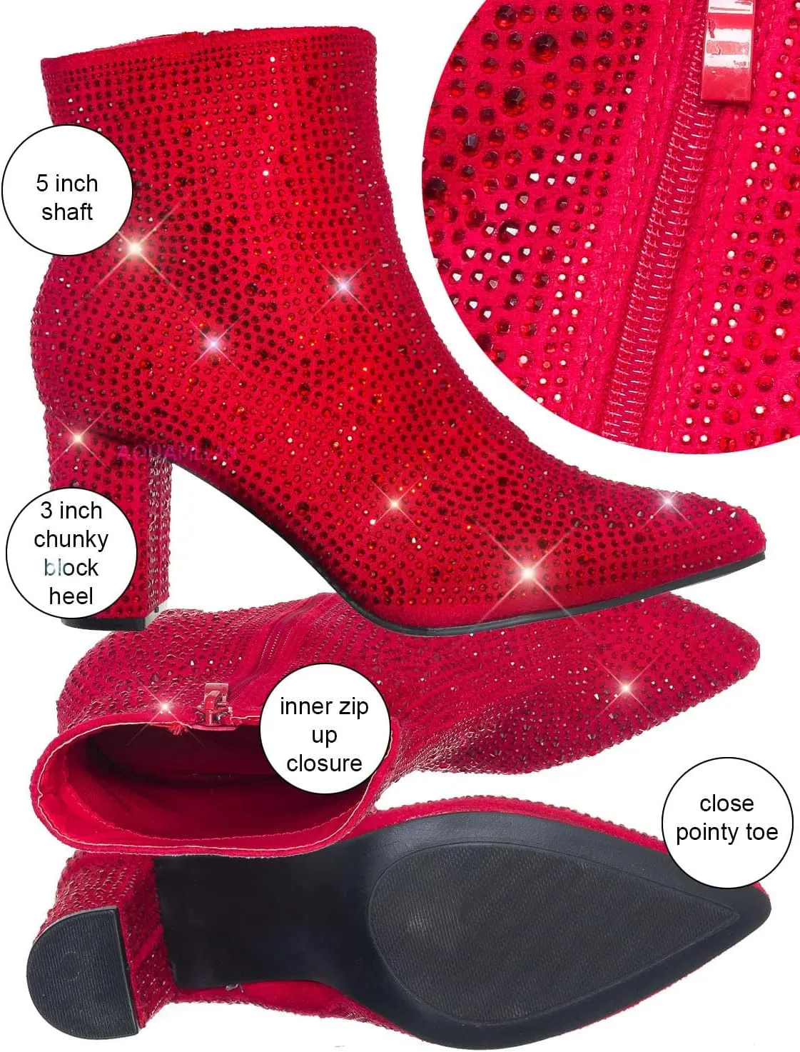 Women Rhinestone Block Chunky Heel Ankle Bootie