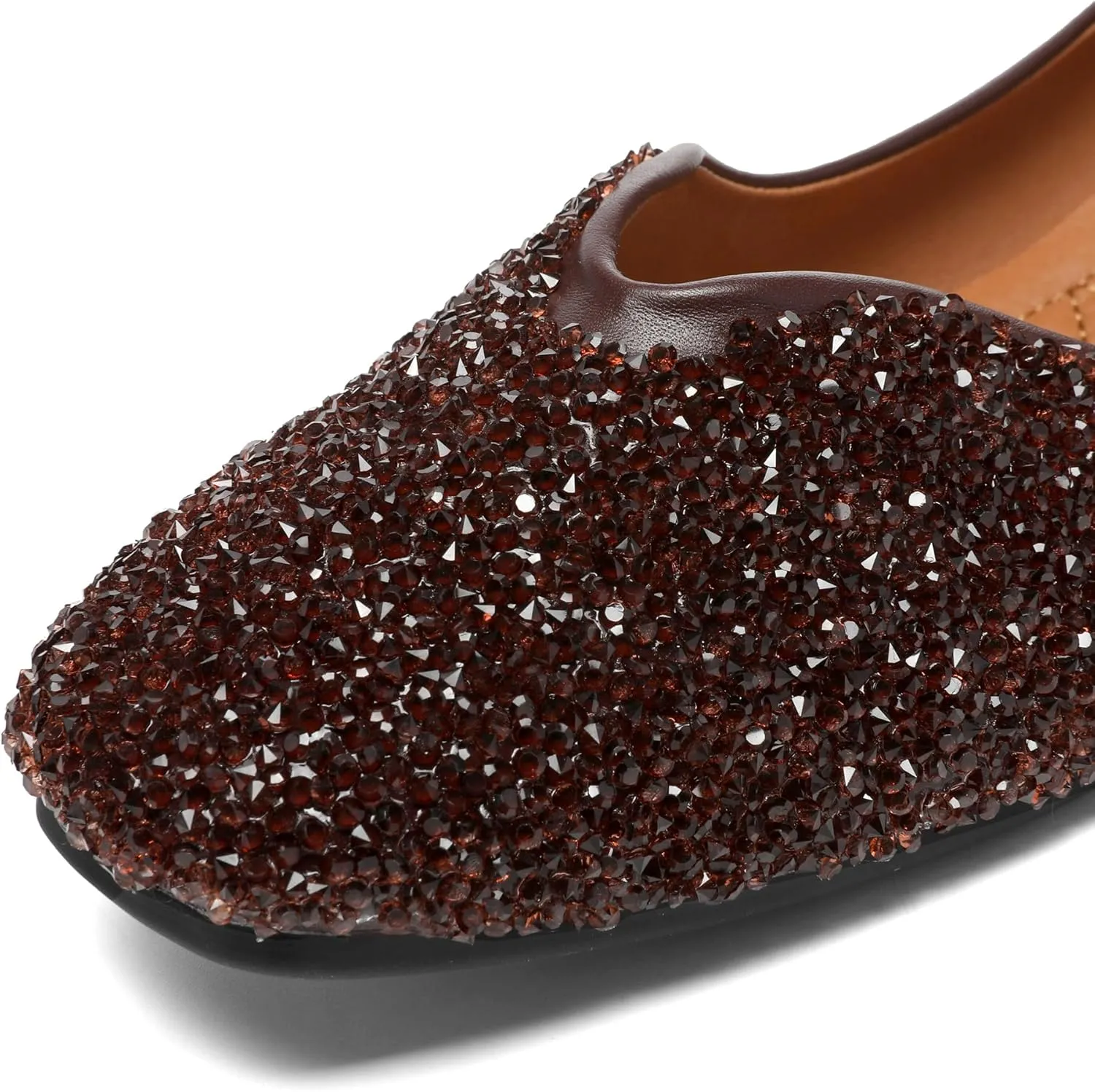 Women Rhinestone Flats Silver,Square Toe Bling Glitter Dressy Casual Bridal Wedding Sparkly Comfortable Shoe