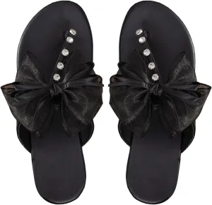 Women's 3D Bow Rhinestone Glitter Thong Flat Sandals Open Toe Slip on Slides Flip Flops
