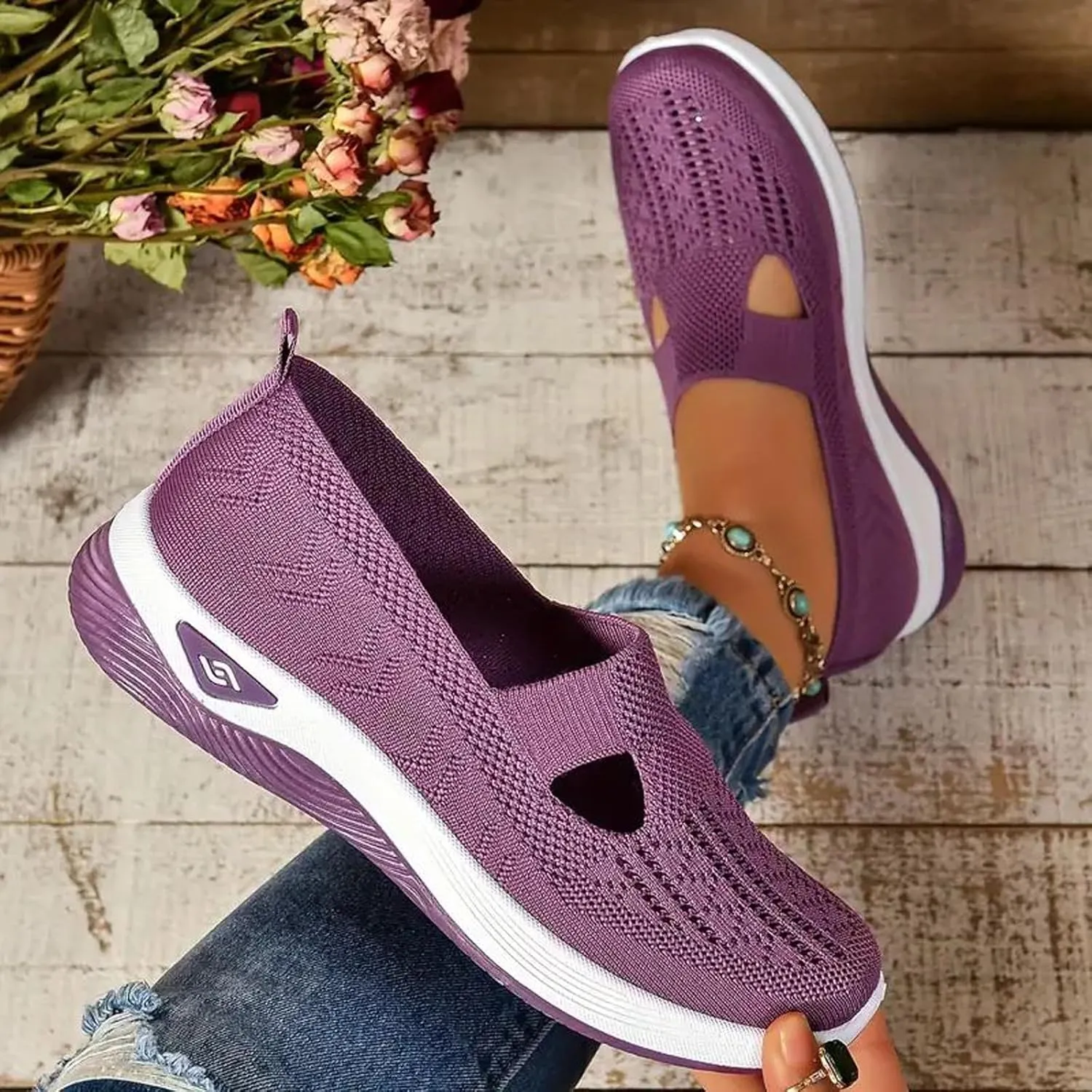 Women's Athletic Hiking Barefoot Shoes Woven Orthopedic Breathable Soft Shoes Hands Free Slip in Sneakers for Walking Trave