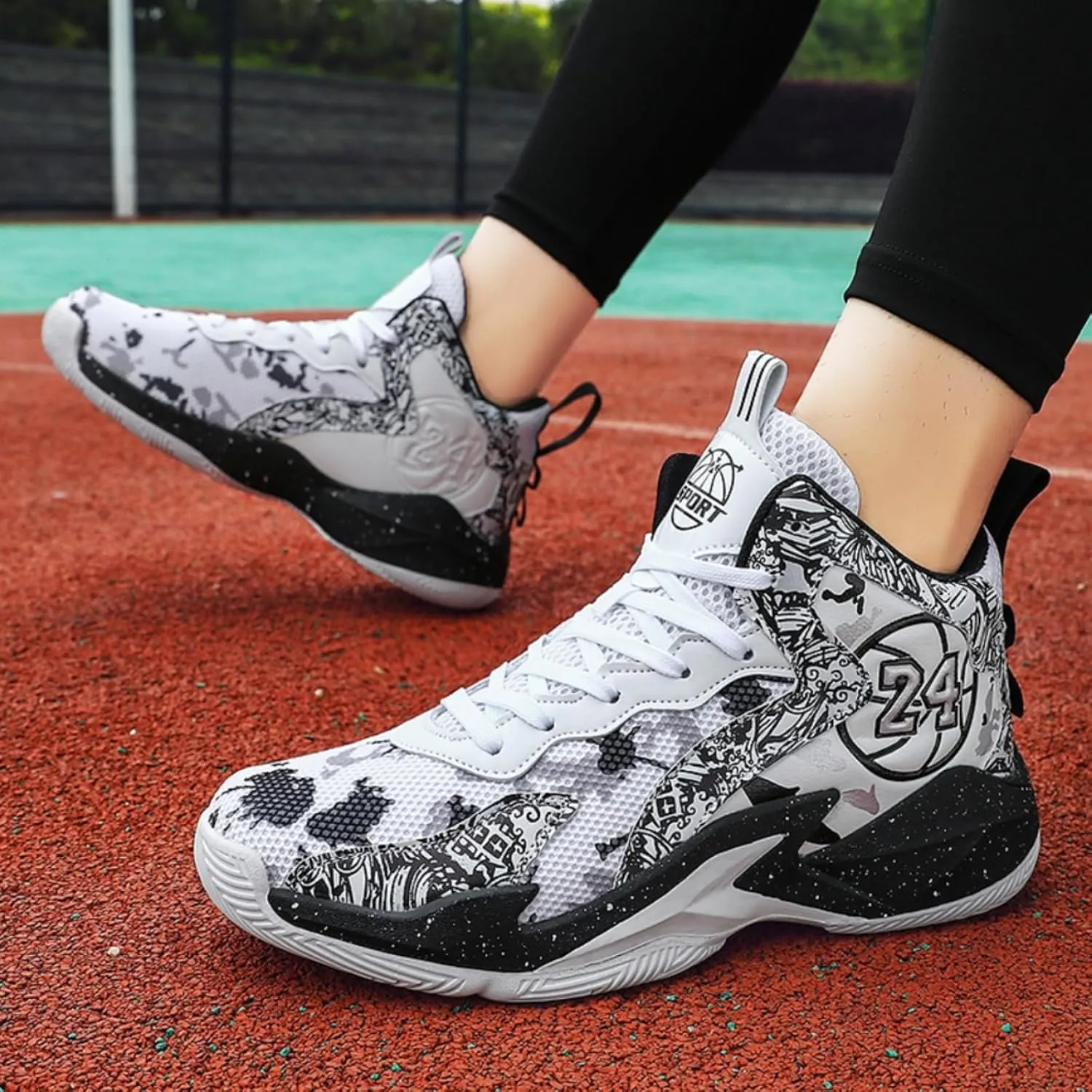 Womens Breathable Mesh Lace Up Basketball Shoes with Arch Support Lightweight Non-Slip High Top Sneakers Running Walking Tennis Shoes
