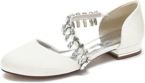 Women's Casual Flats Round Toe Satin Comfort Wedding Pumps Evening Bridal Party Dress Flat Shoes