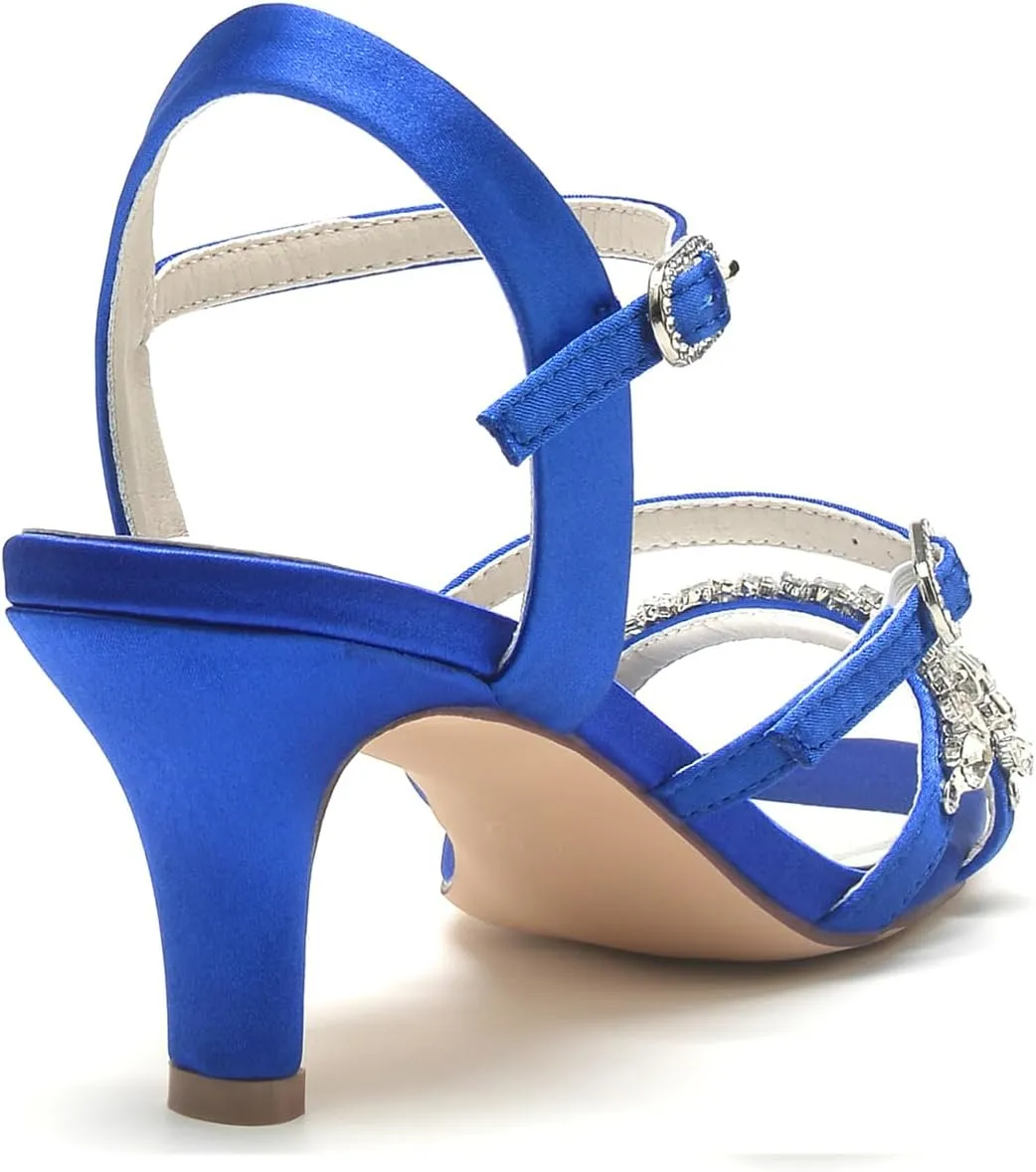 Women's Crystal Wedding Shoes Low Kitten Heels Pumps Evening Party Dress Shoes for Women Summer Sandals
