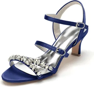 Women's Crystal Wedding Shoes Low Kitten Heels Pumps Evening Party Dress Shoes for Women Summer Sandals