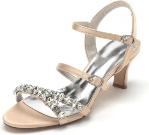 Women's Crystal Wedding Shoes Low Kitten Heels Pumps Evening Party Dress Shoes for Women Summer Sandals