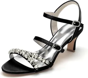 Women's Crystal Wedding Shoes Low Kitten Heels Pumps Evening Party Dress Shoes for Women Summer Sandals