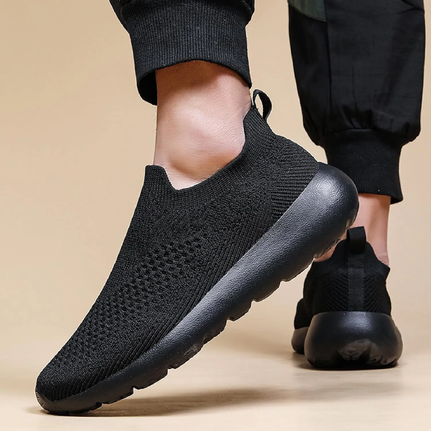 Women's Elastic Knit Slip On Sneakers Breathable Mesh Soft Bottom Lightweight Walking Sock Shoes Comfortable Yoga Fitness Tennis Shoes