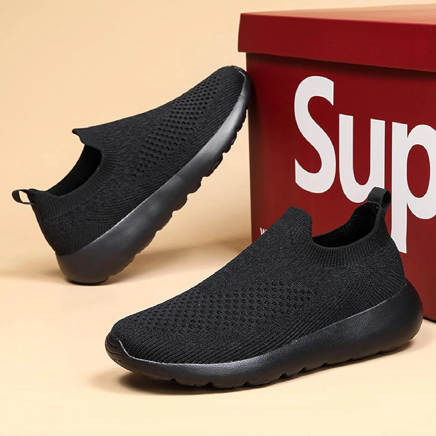 Women's Elastic Knit Slip On Sneakers Breathable Mesh Soft Bottom Lightweight Walking Sock Shoes Comfortable Yoga Fitness Tennis Shoes