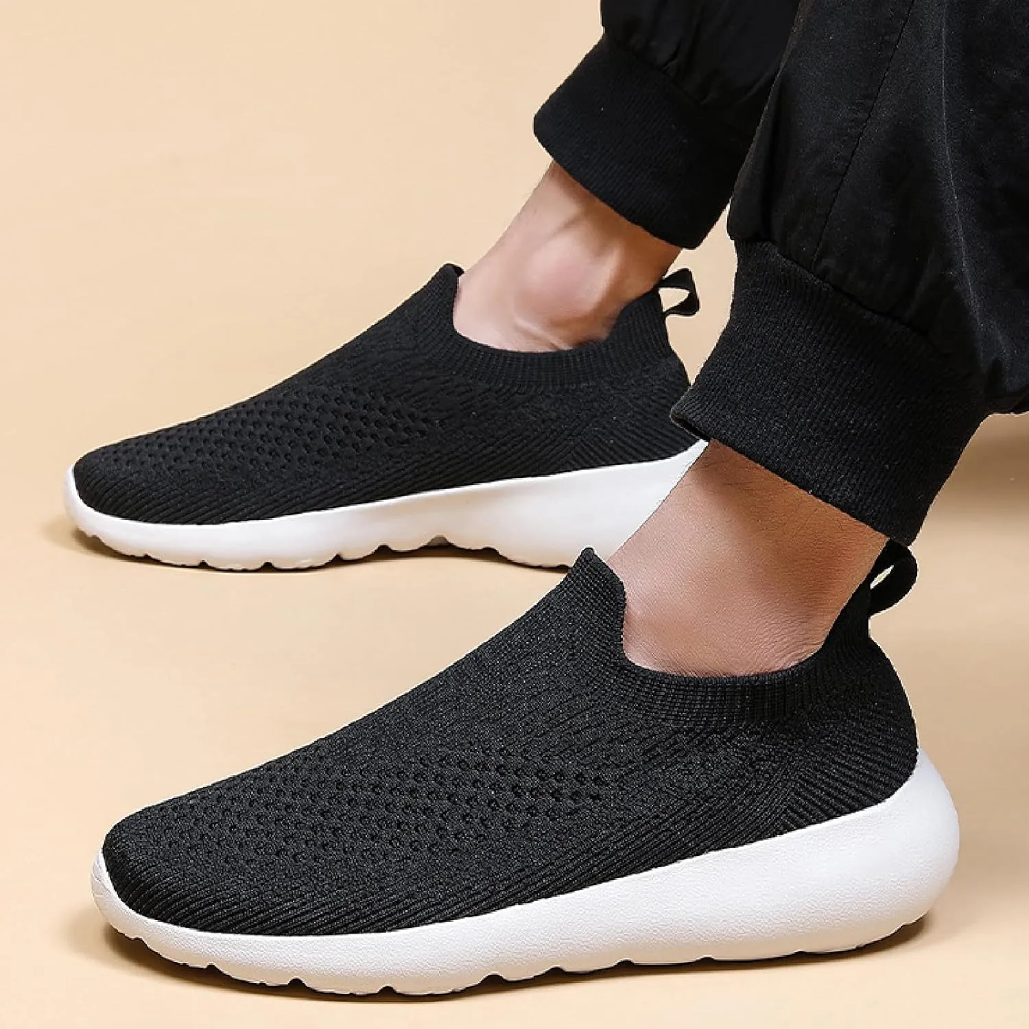 Women's Elastic Knit Slip On Sneakers Breathable Mesh Soft Bottom Lightweight Walking Sock Shoes Comfortable Yoga Fitness Tennis Shoes