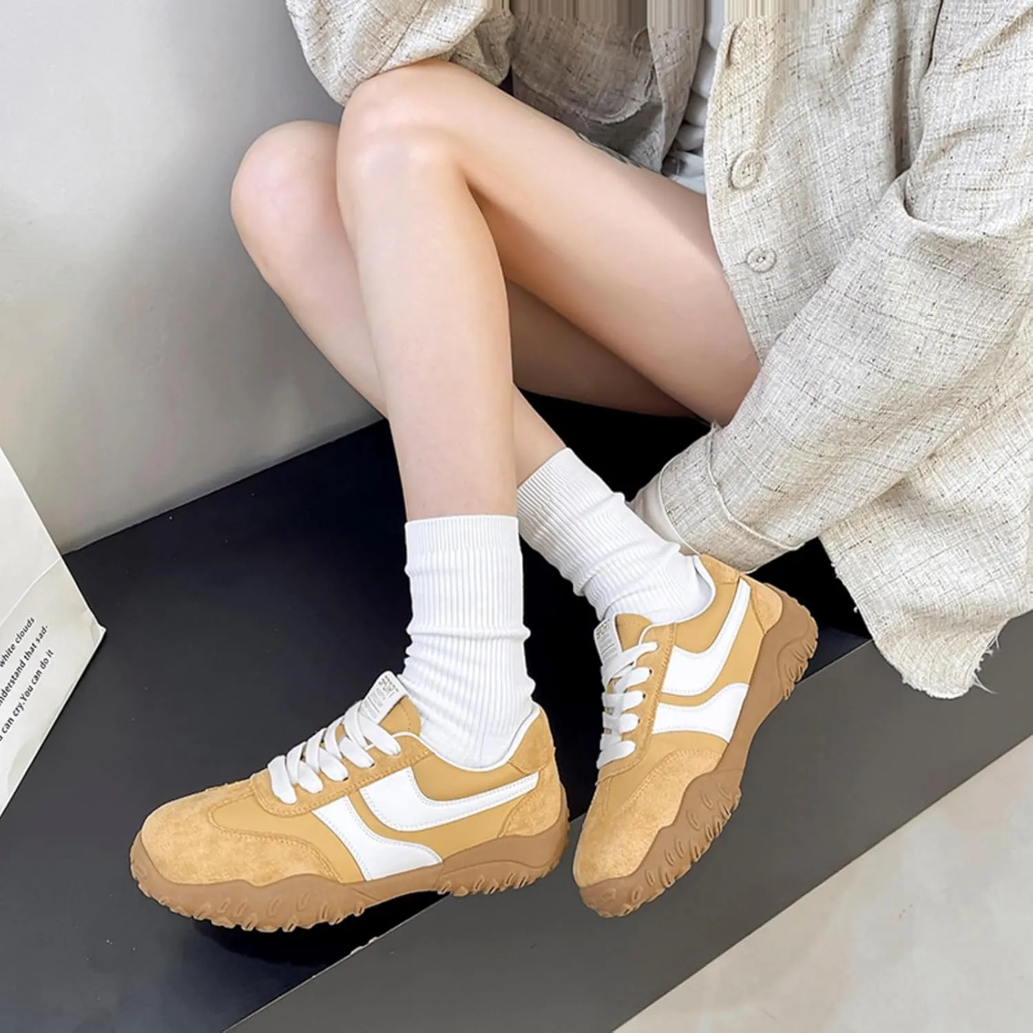 Womens Fashion Sneakers for 2025 Suede Lace Up Fashion Sneakers for Women – Casual Chic and Comfortable for Street Strolling Campus Activities (Red White,5)