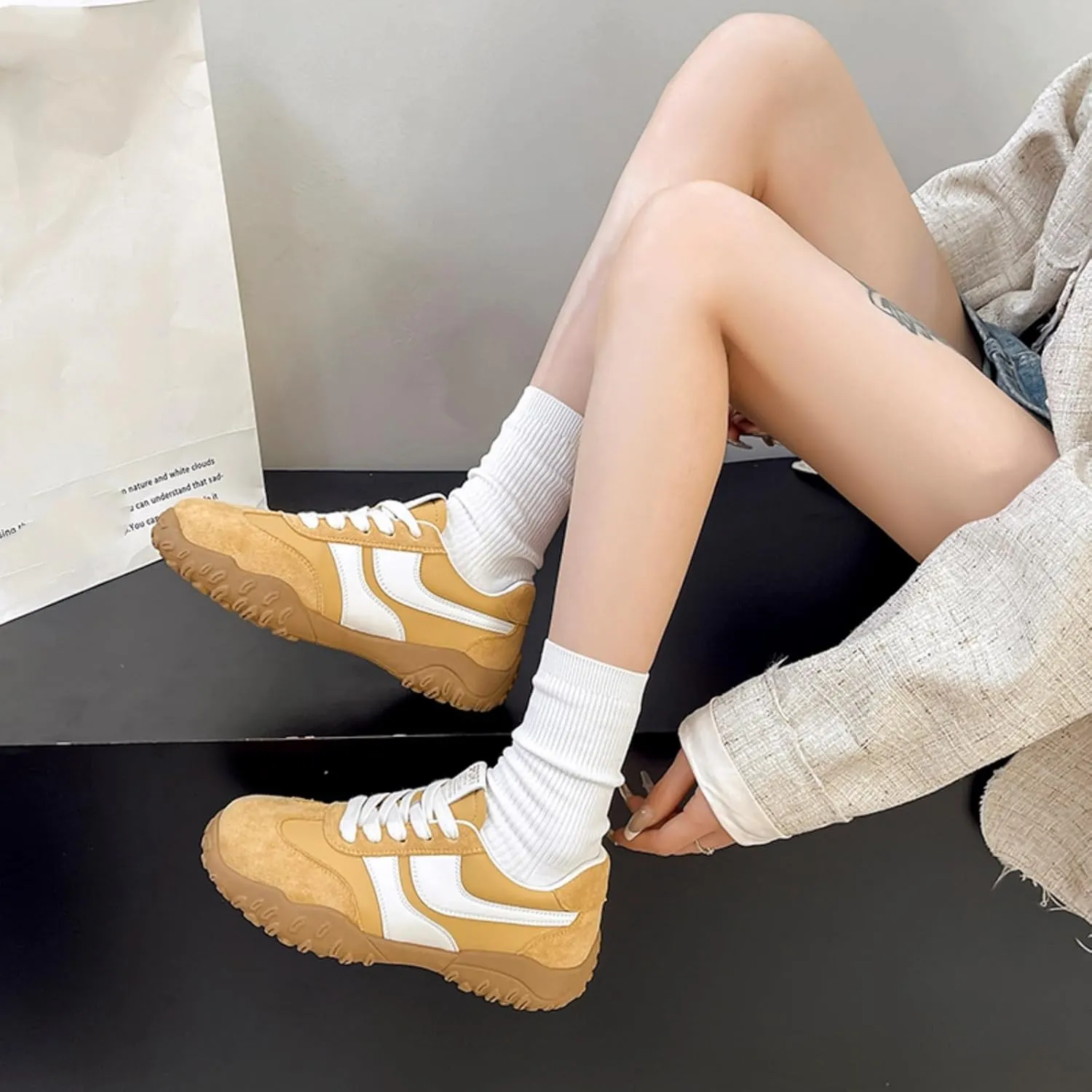 Womens Fashion Sneakers for 2025 Suede Lace Up Fashion Sneakers for Women – Casual Chic and Comfortable for Street Strolling Campus Activities (Red White,5)
