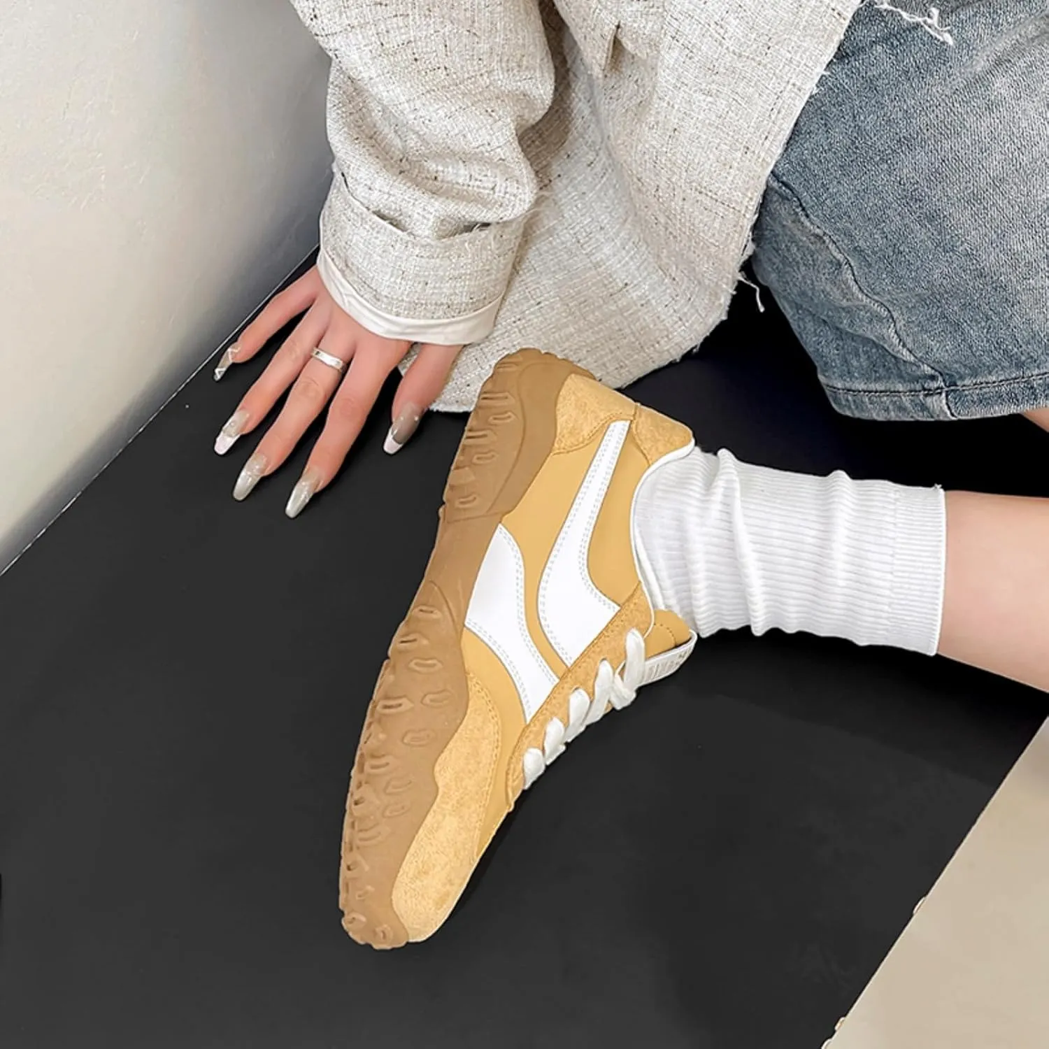 Womens Fashion Sneakers for 2025 Suede Lace Up Fashion Sneakers for Women – Casual Chic and Comfortable for Street Strolling Campus Activities (Red White,5)
