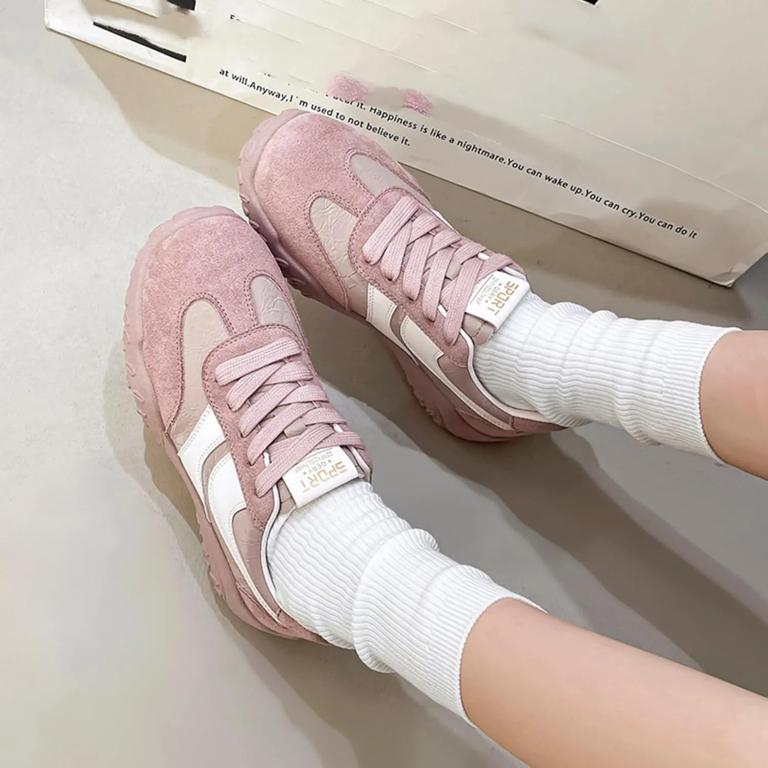 Womens Fashion Sneakers for 2025 Suede Lace Up Fashion Sneakers for Women – Casual Chic and Comfortable for Street Strolling Campus Activities