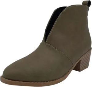Women’s Front Deep V Cut Out Ankle Boots Slip on Lightweight Comfort Non-slip Middle Chunky Heel Booties for Women Casual Footwear