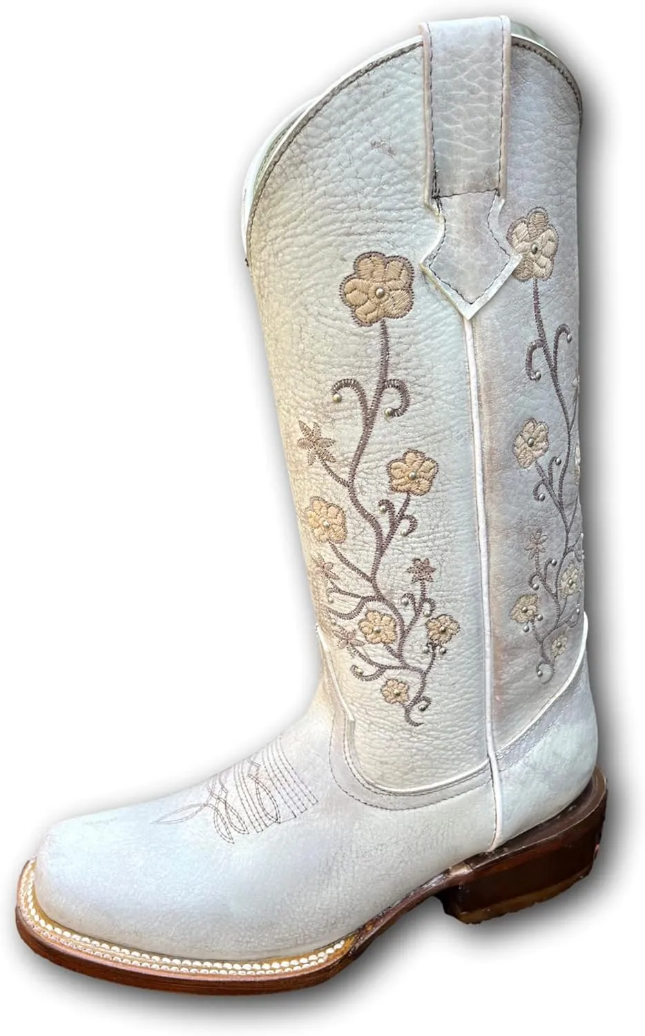 Women's Full Leather Snip & Square Toe Cowgirl Western Boots with Classic Luxury Leather Sole Bota con punta cuadrada para mujer