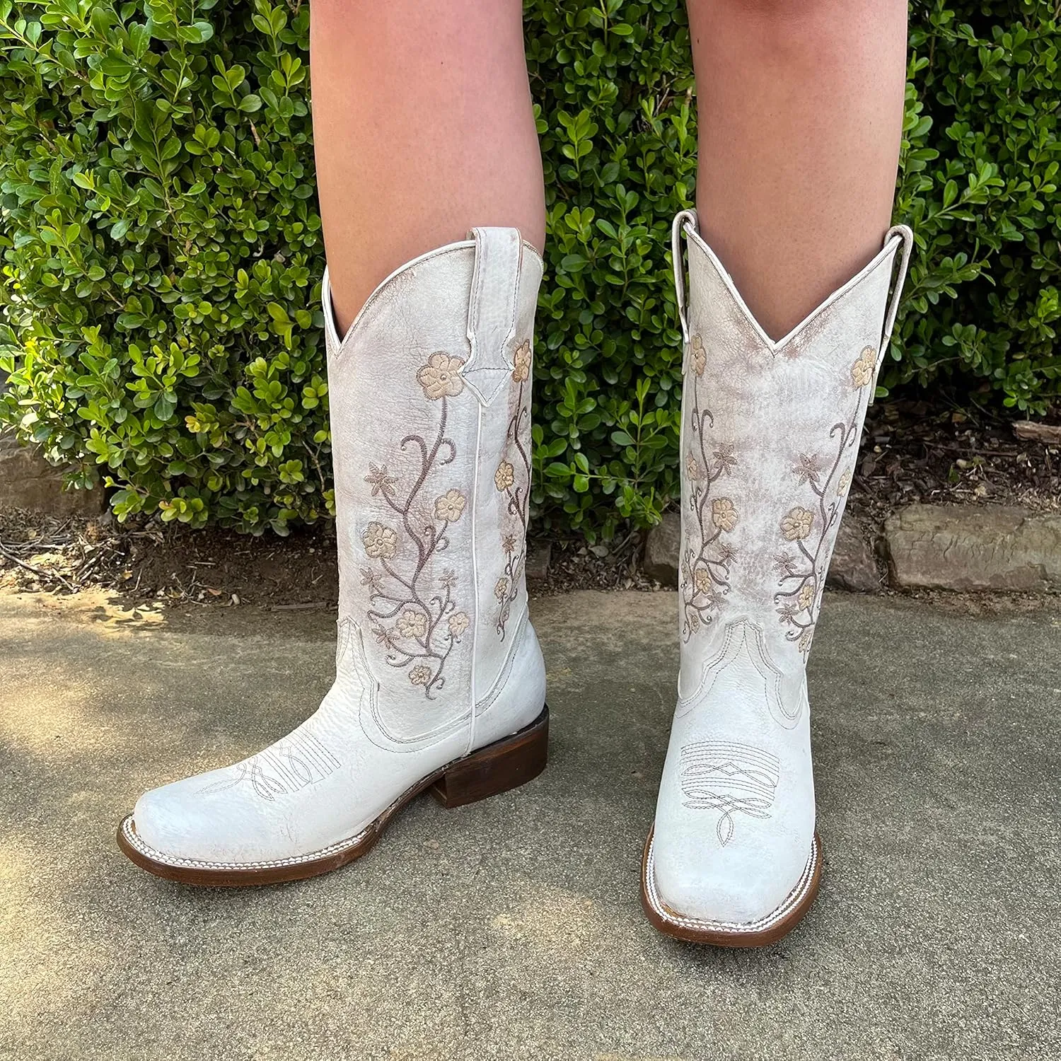 Women's Full Leather Snip & Square Toe Cowgirl Western Boots with Classic Luxury Leather Sole Bota con punta cuadrada para mujer