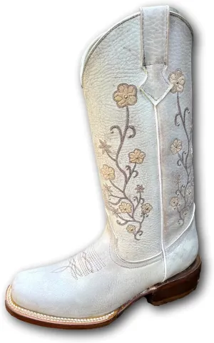 Women's Full Leather Snip & Square Toe Cowgirl Western Boots with Classic Luxury Leather Sole Bota con punta cuadrada para mujer