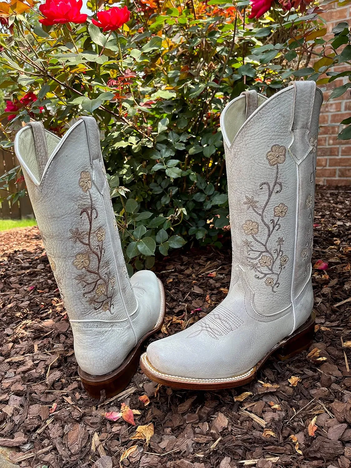 Women's Full Leather Snip & Square Toe Cowgirl Western Boots with Classic Luxury Leather Sole Bota con punta cuadrada para mujer