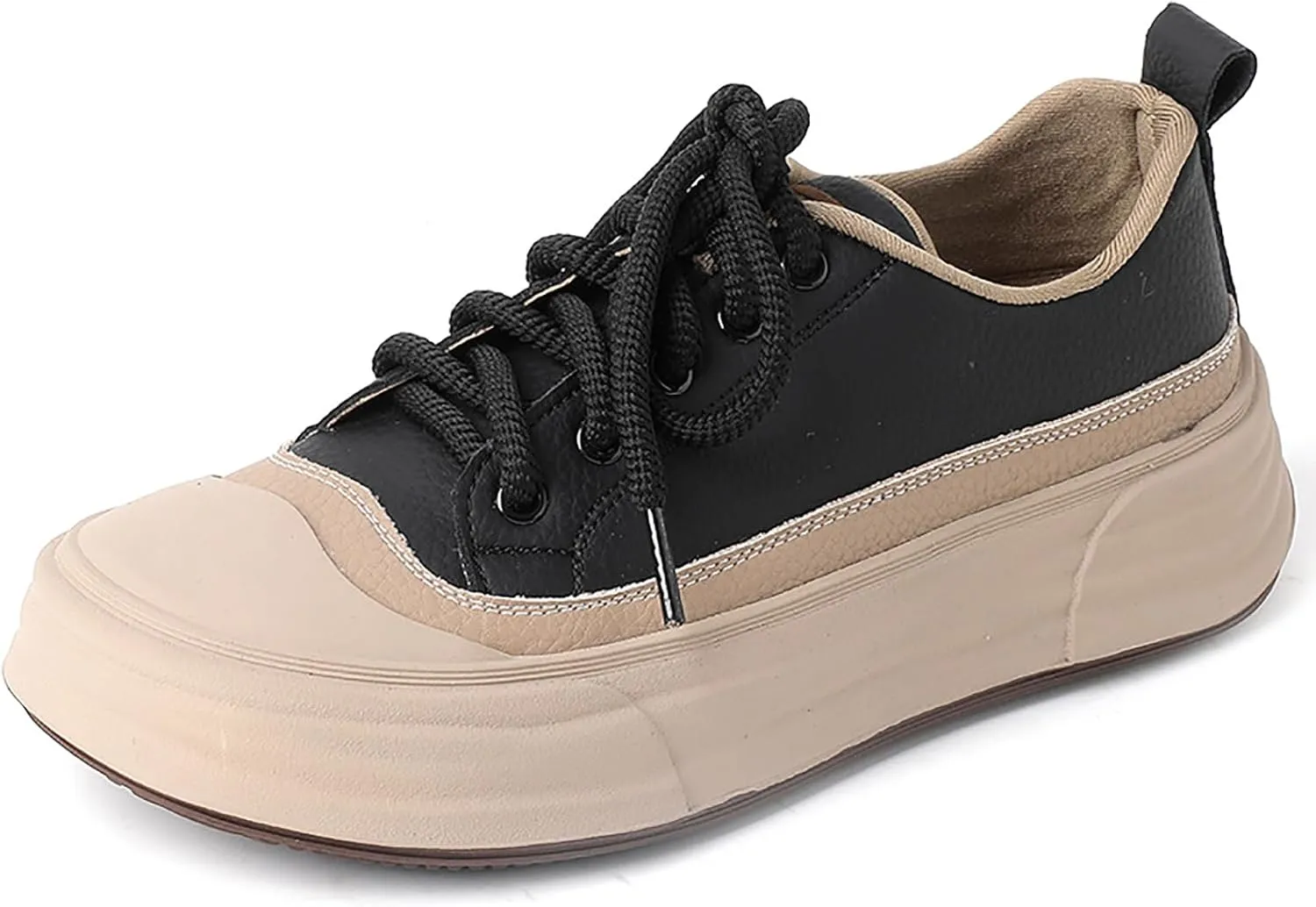 Women's Genuine Leather Platform Fashion Sneakers Comfortable Round Toe Lace Up Non-Slip Chunky Increase Height Casual Shoes for Outdoor Work Office Walking Shoes