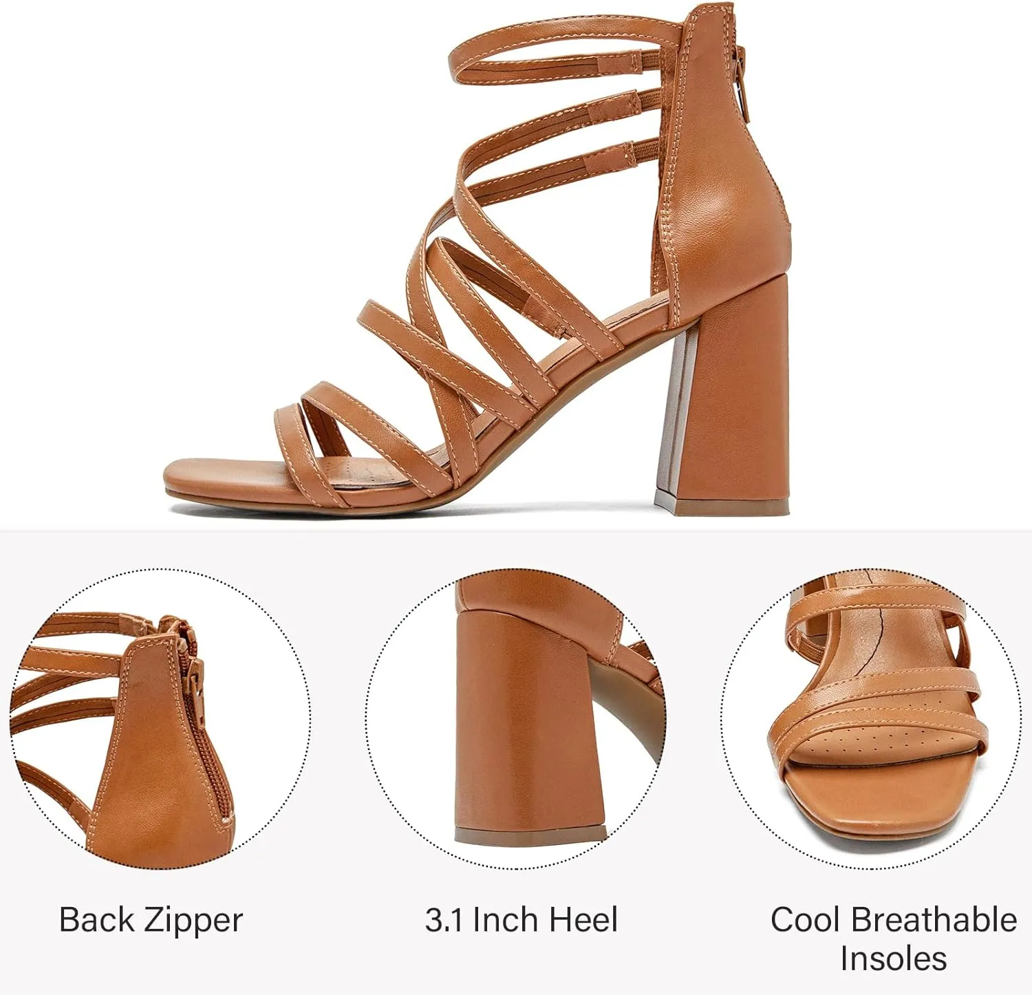 Women's Heels Chunky Heeled Sandals - Dressy Pump Heels Ankle Strap Square Open Toe Wedding Party High Heeled Sandals for Women.