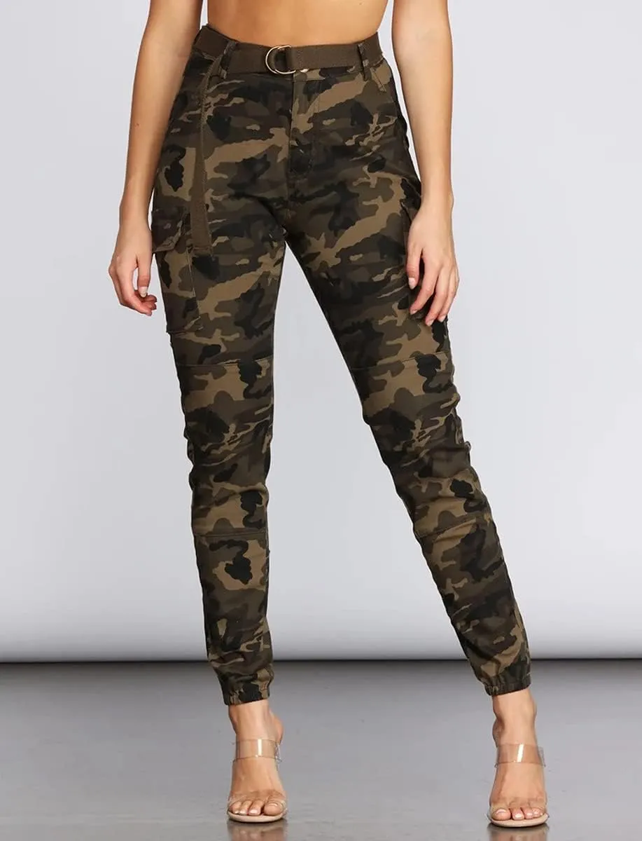 Women's Hiking Cargo Jogger Camo Pants with Pockets High Waisted Slim Casual Outdoor Tapered Combat Works Pants