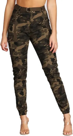 Women's Hiking Cargo Jogger Camo Pants with Pockets High Waisted Slim Casual Outdoor Tapered Combat Works Pants