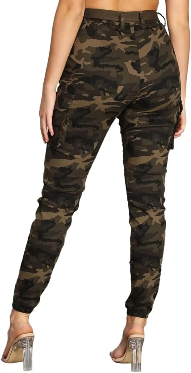 Women's Hiking Cargo Jogger Camo Pants with Pockets High Waisted Slim Casual Outdoor Tapered Combat Works Pants