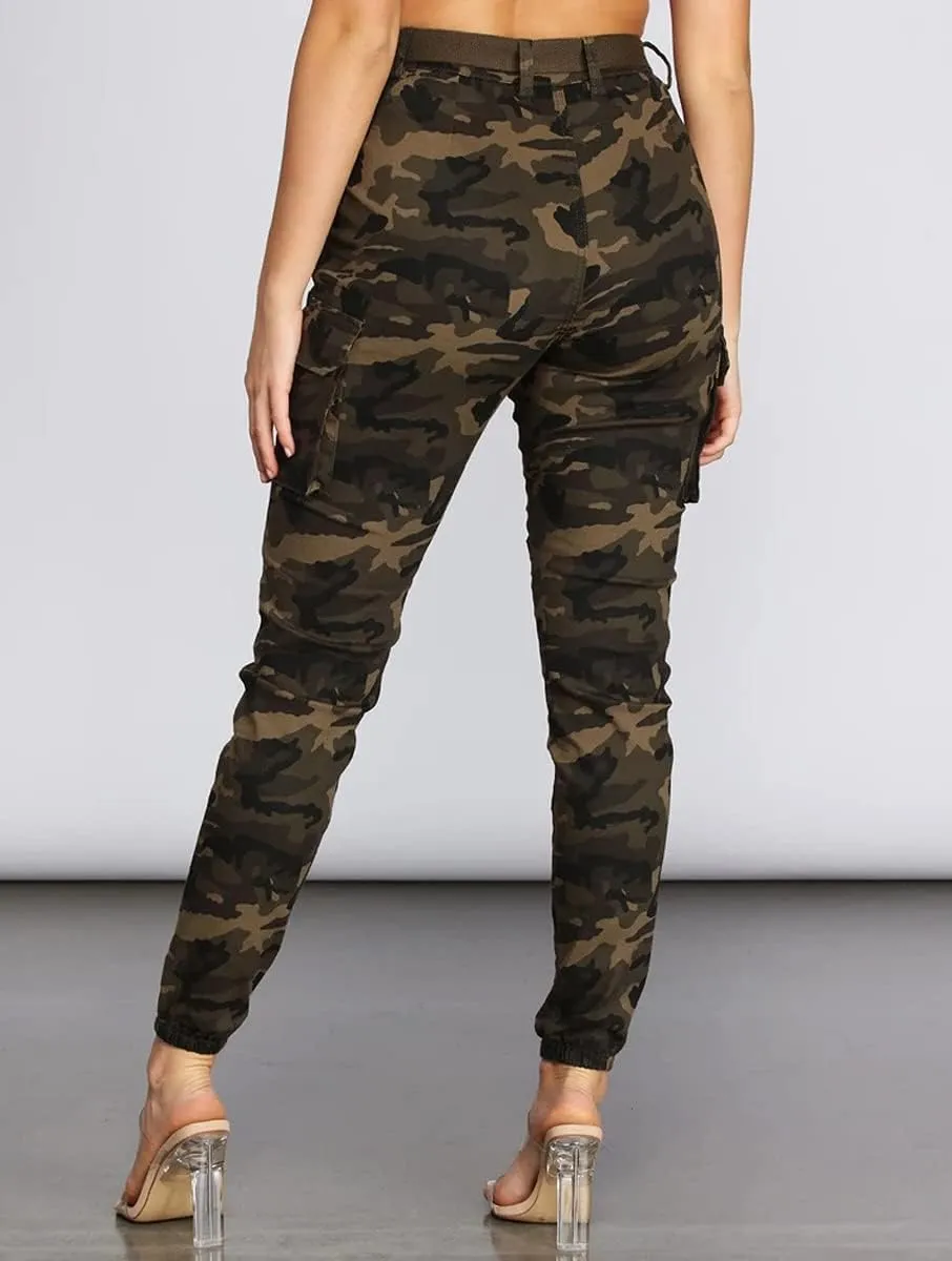 Women's Hiking Cargo Jogger Camo Pants with Pockets High Waisted Slim Casual Outdoor Tapered Combat Works Pants