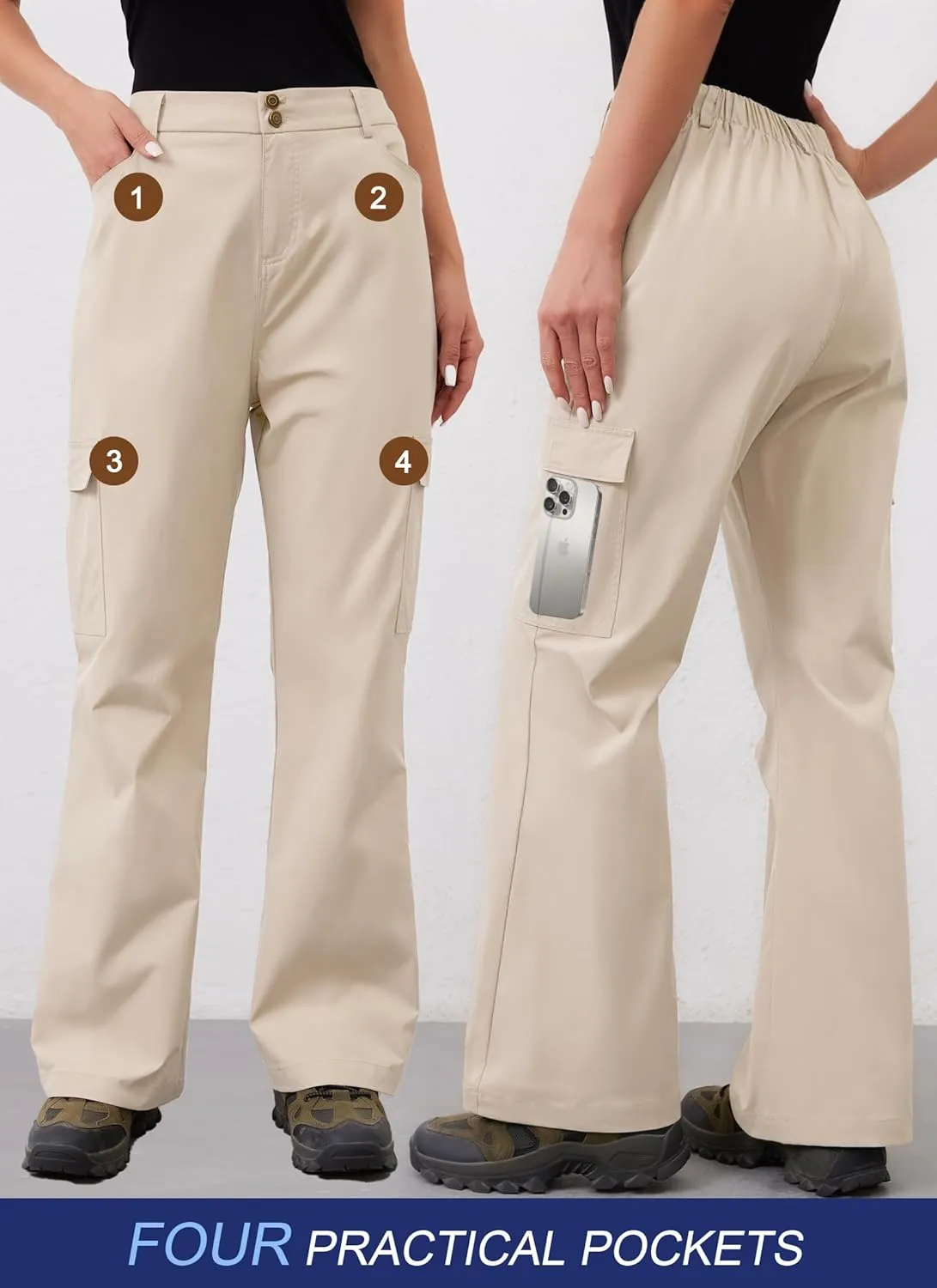 Womens Hiking Cargo Pants Waterproof Lightweight Outdoor Travel Pants with Pockets Quick Dry Tactical Work Trousers