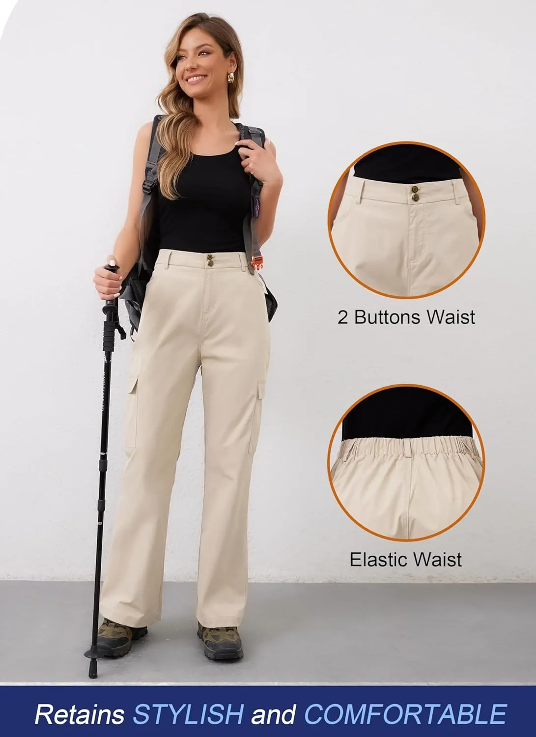 Womens Hiking Cargo Pants Waterproof Lightweight Outdoor Travel Pants with Pockets Quick Dry Tactical Work Trousers