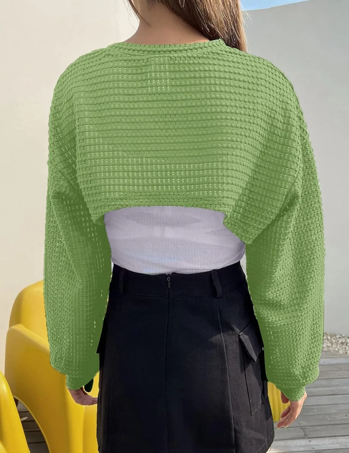 Women's Knitted Crop Top Long Sleeve Hollow Out Shrug Sweater Y2K Knit Cover Up Tops