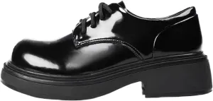 Women's Leather Chunky Platform Large Round Toe Retro Oxford Shoes Classic Lace-Up Heightened Non-Slip Business Wedding Casual Formal Loafers