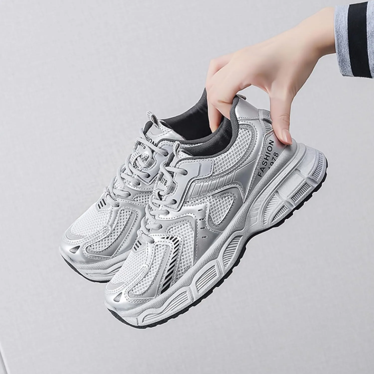 Womens Leather Lace Up Platform Sneakers FashionCasual Non Slip Shock Absorbing Heighten Walking Workout Driving Shoes