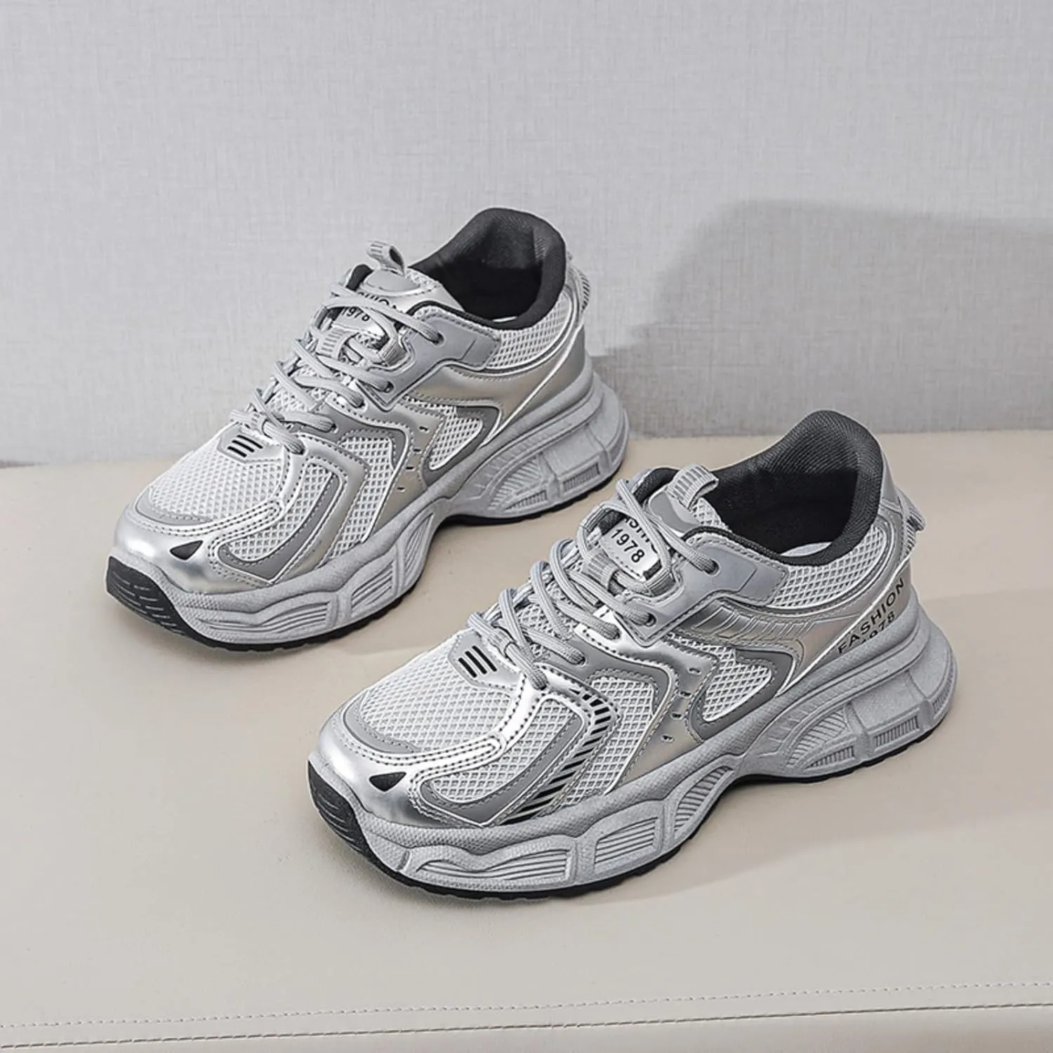 Womens Leather Lace Up Platform Sneakers FashionCasual Non Slip Shock Absorbing Heighten Walking Workout Driving Shoes