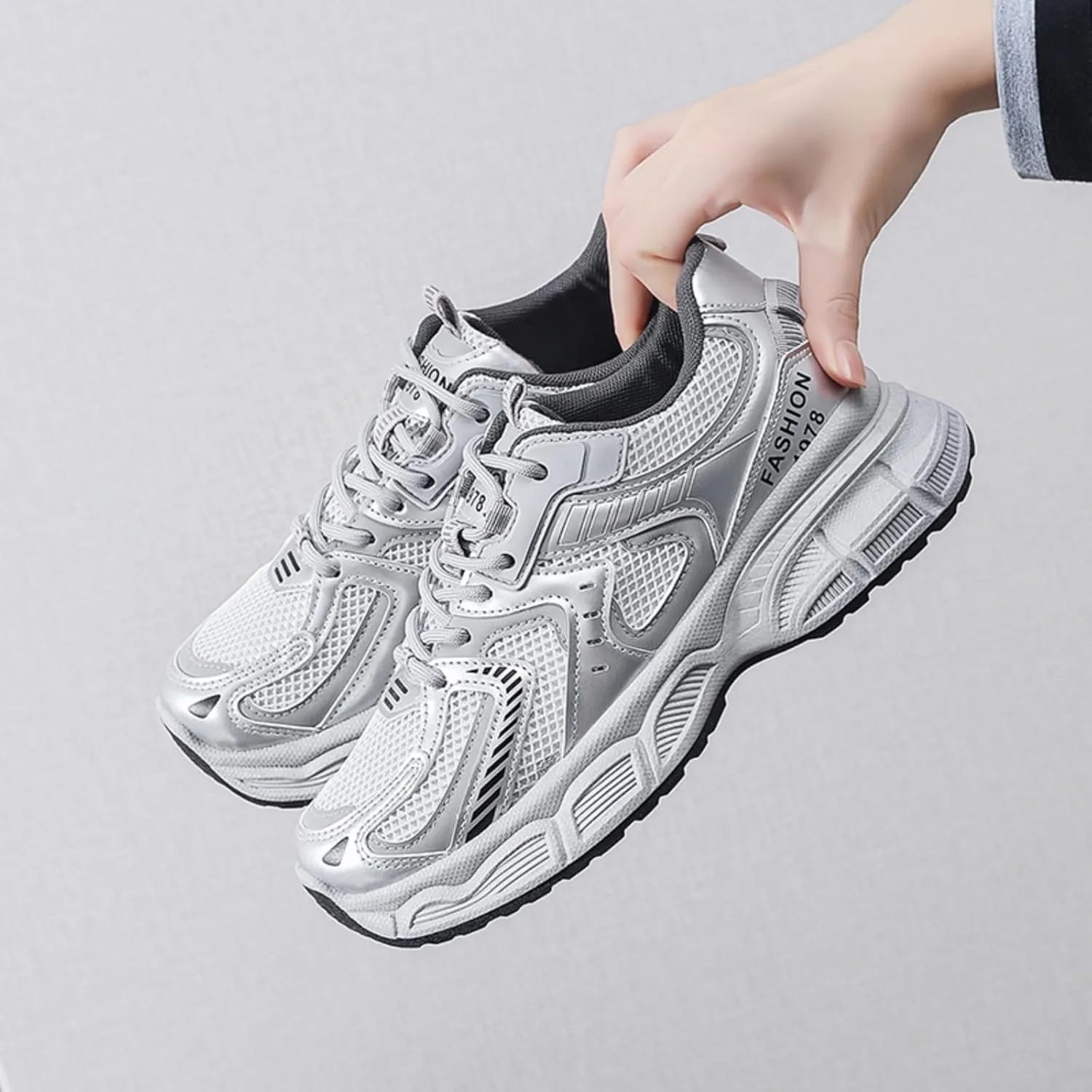 Womens Leather Lace Up Platform Sneakers FashionCasual Non Slip Shock Absorbing Heighten Walking Workout Driving Shoes