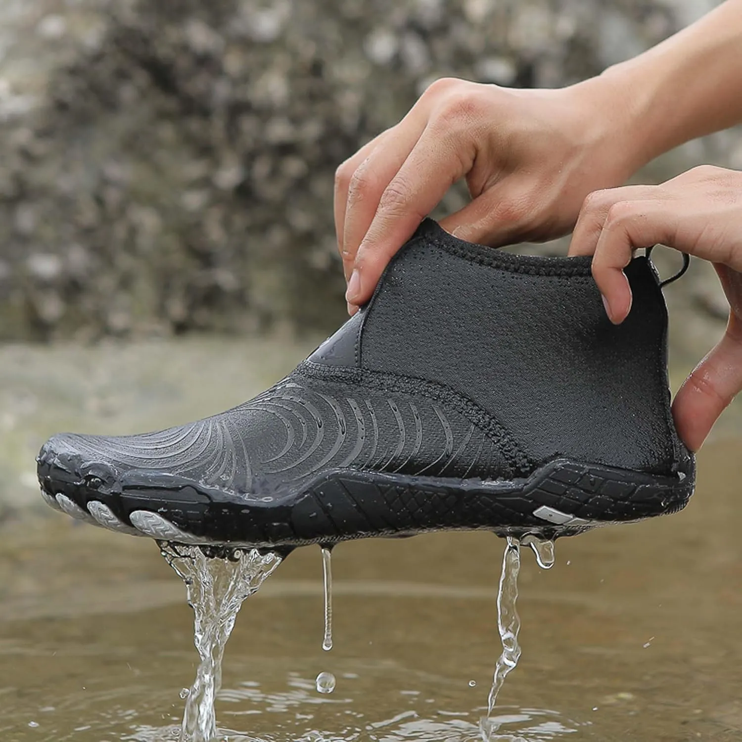 Women's Men's High Top Water Shoes, Quick Dry Breathable Stretch Lightweight Mesh Fabric, Rubber Drainage Sole, Indoor Sneakers, Barefoot Water Shoes